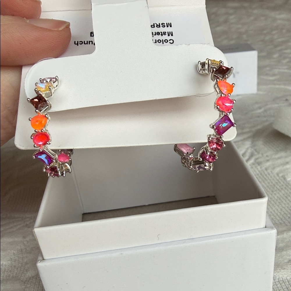 BP Jewel Candy Elegant Silver and Multicolor Gemstone Hoop Earrings
